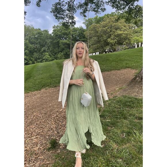 BIBHU MOHAPATRA COLLECTIVE Green Chiffon Shift Square Neck Empire Dress Size 14 - Picture 16 of 16